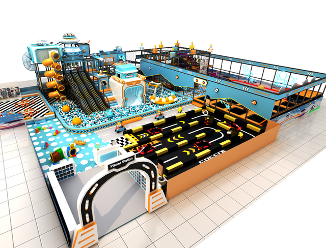 Parque de divers&otilde;es multifuncional com escorregador de trampolim